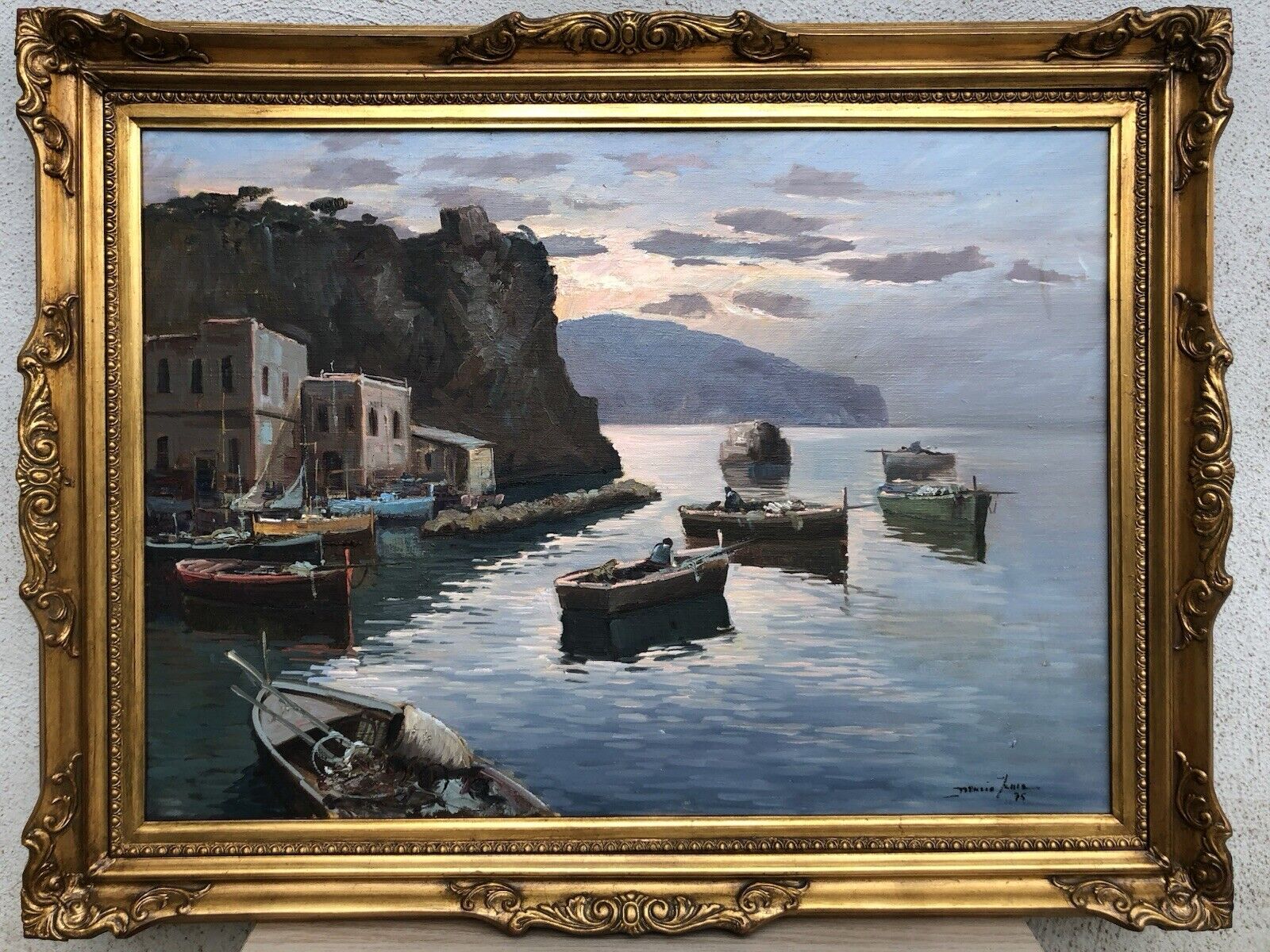 Quadro -Marina Di Procida Al Tramonto- dipinto a olio su tela