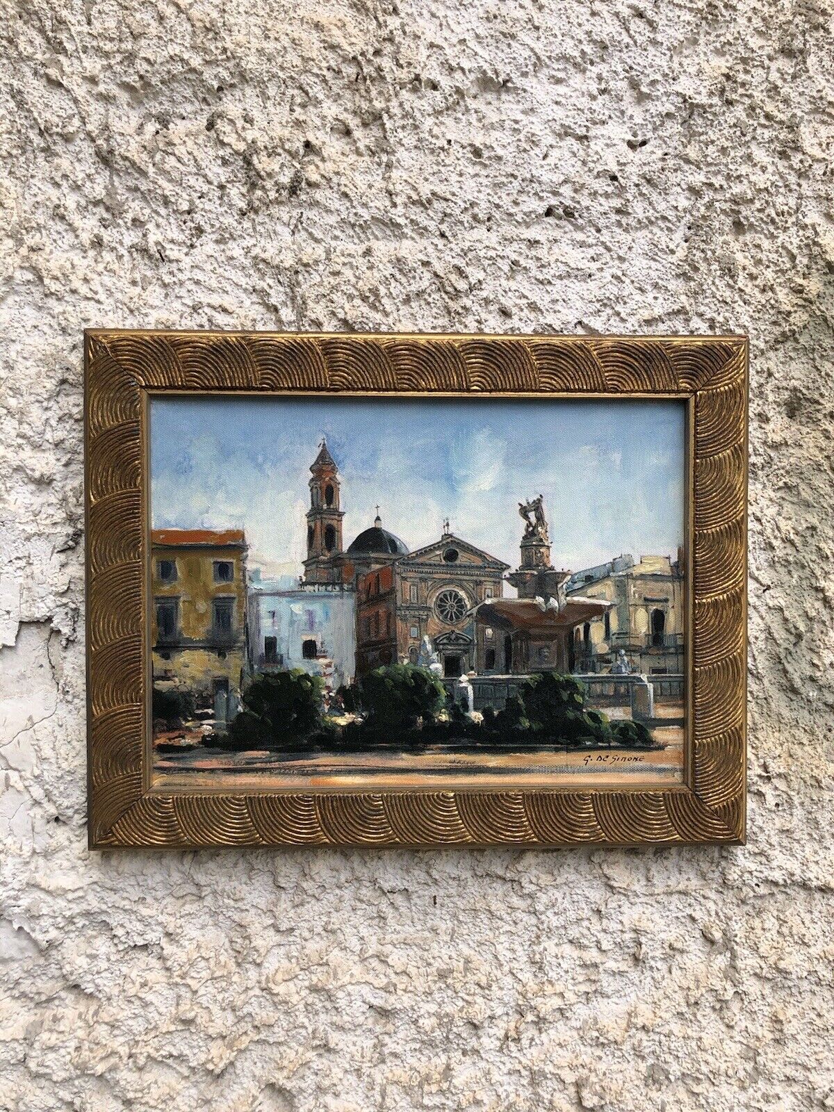 Quadro vintage -Piazza- dipinto a olio su tela