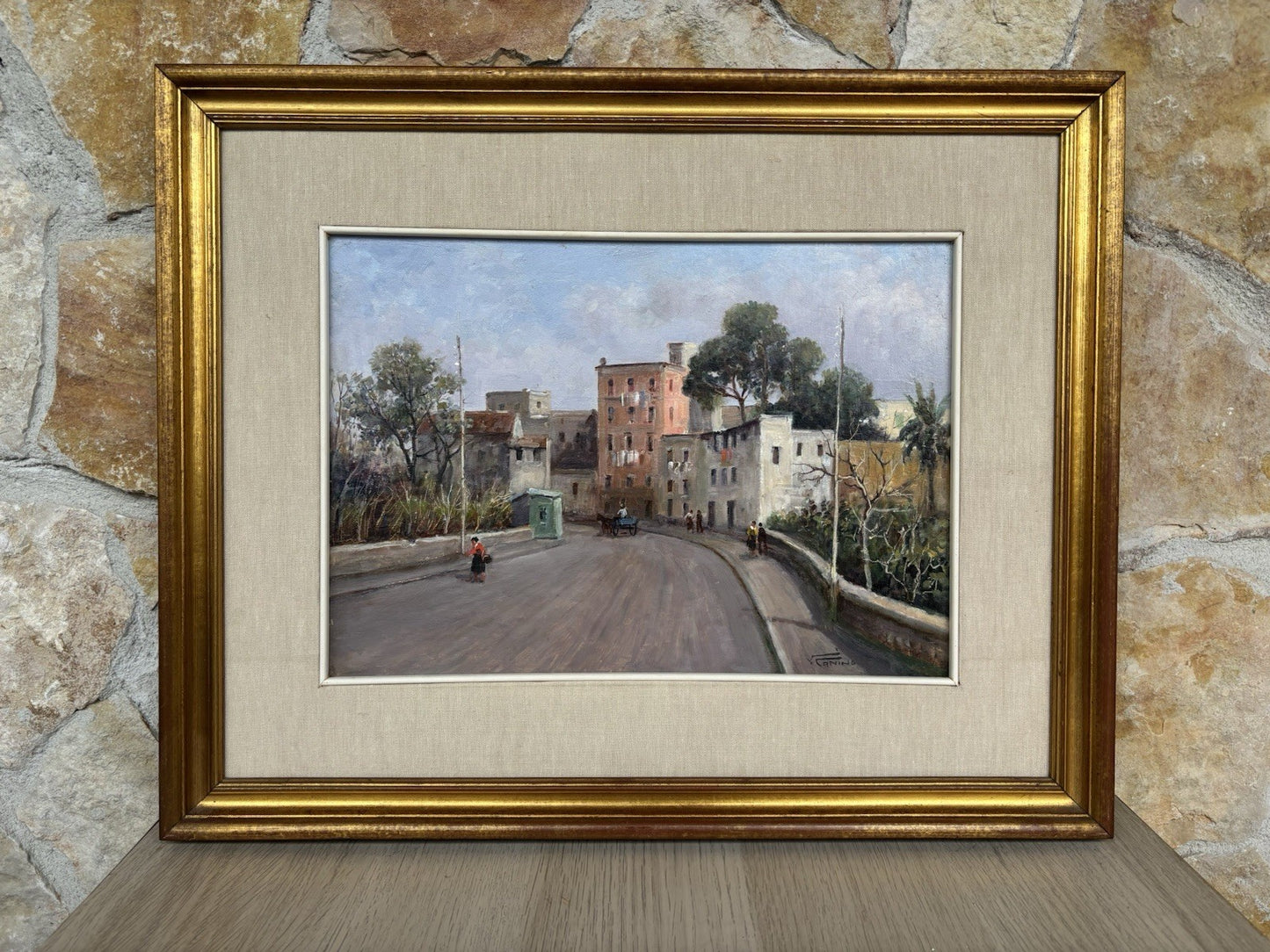 Quadro -Strada Di Paese- Vincenzo Canino dipinto a olio su tavoletta