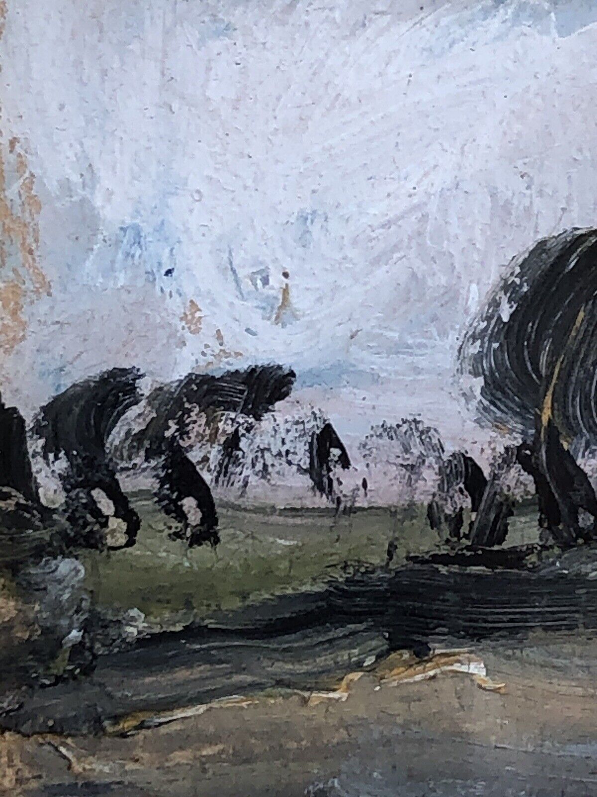 Quadro vintage -Paesaggio- dipinto a tempera su cartoncino