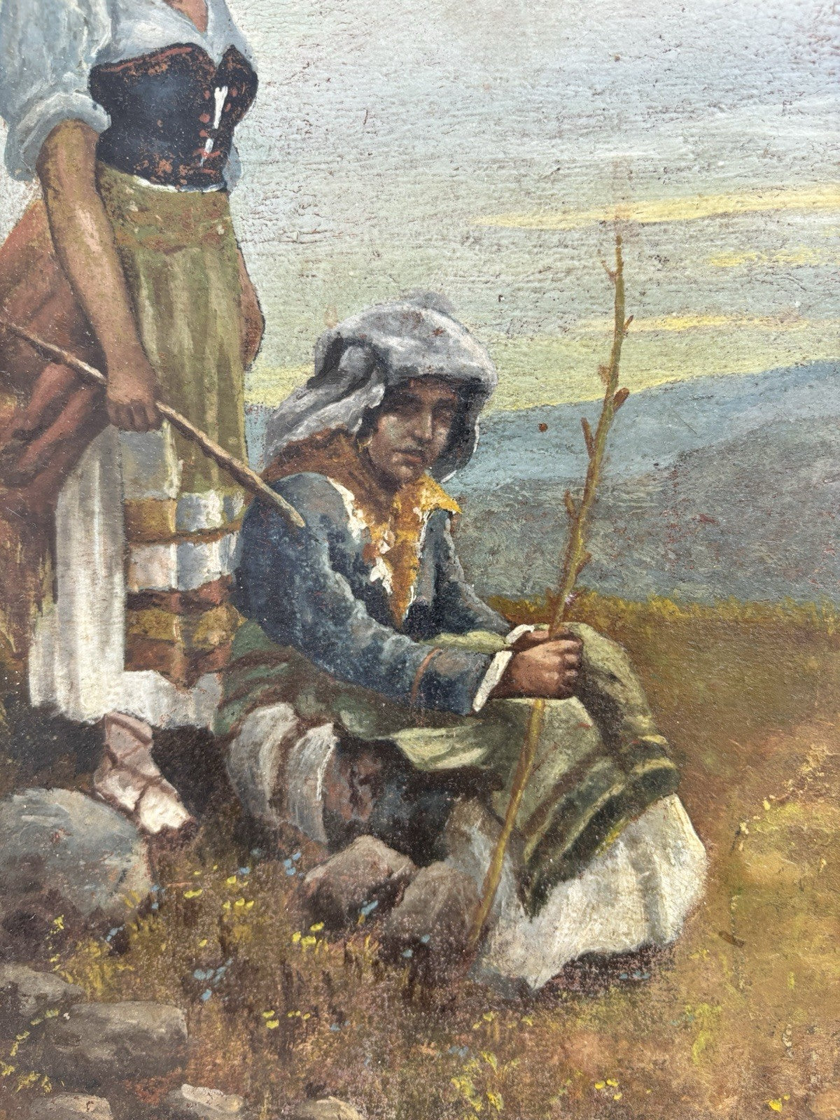 Quadro antico -Paesaggio Con Contadini- Stefano Bruzzi dipinto a olio
