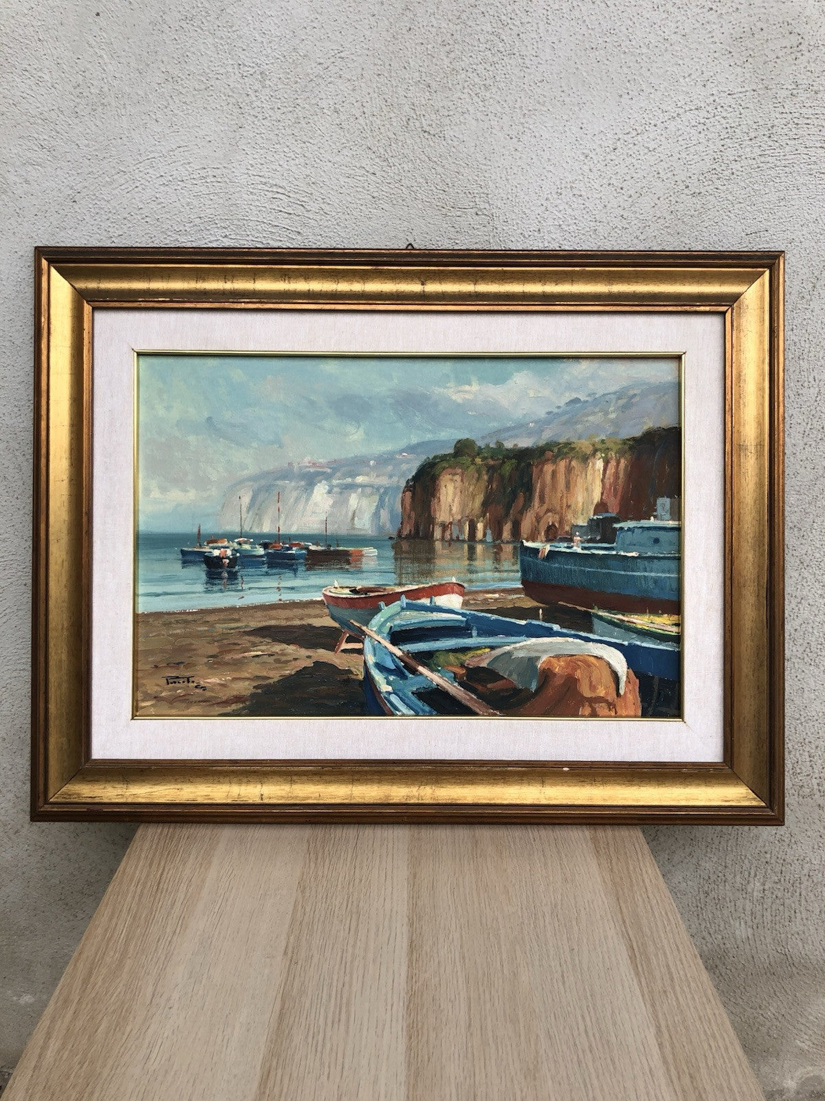 Quadro -Marina Con Barche- dipinto a olio su tela