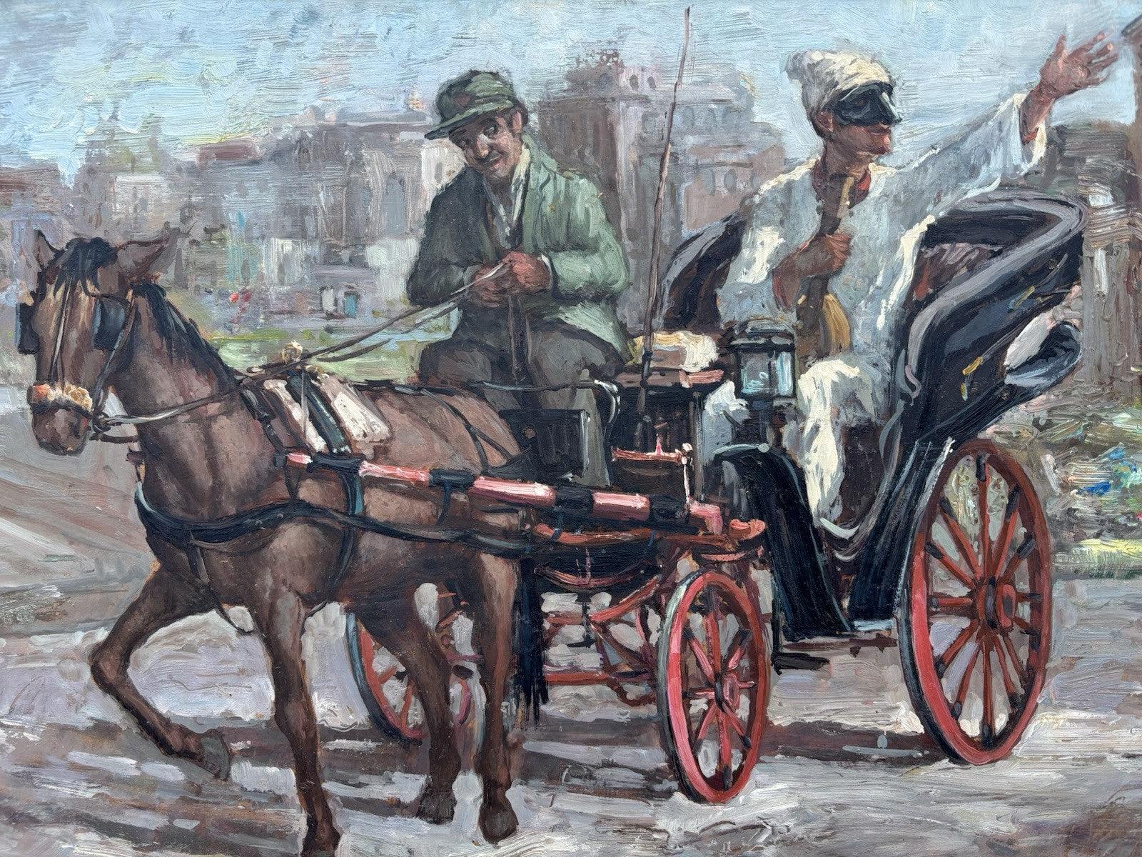 Quadro -Pulcinella In Carrozza- dipinto a olio