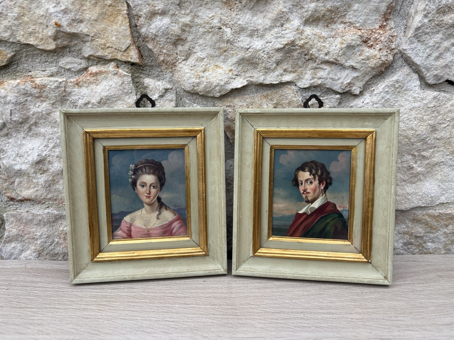 Coppia Di Quadri Vintage, Ritratti Dipinti A Olio