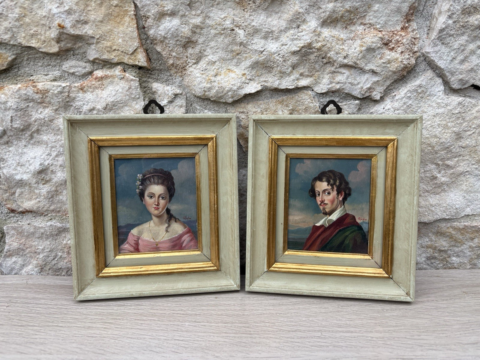 Coppia Di Quadri Vintage, Ritratti Dipinti A Olio