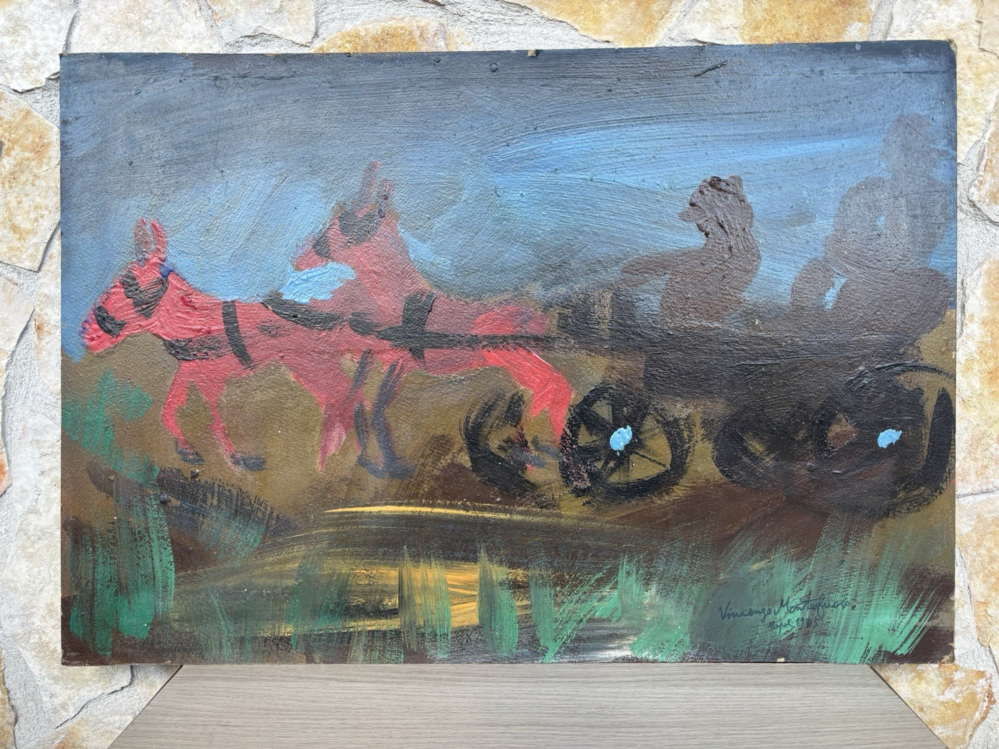 Quadro -Carrozza Con Cavalli- Vincenzo Montefusco dipinto a olio