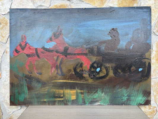 Quadro -Carrozza Con Cavalli- Vincenzo Montefusco dipinto a olio
