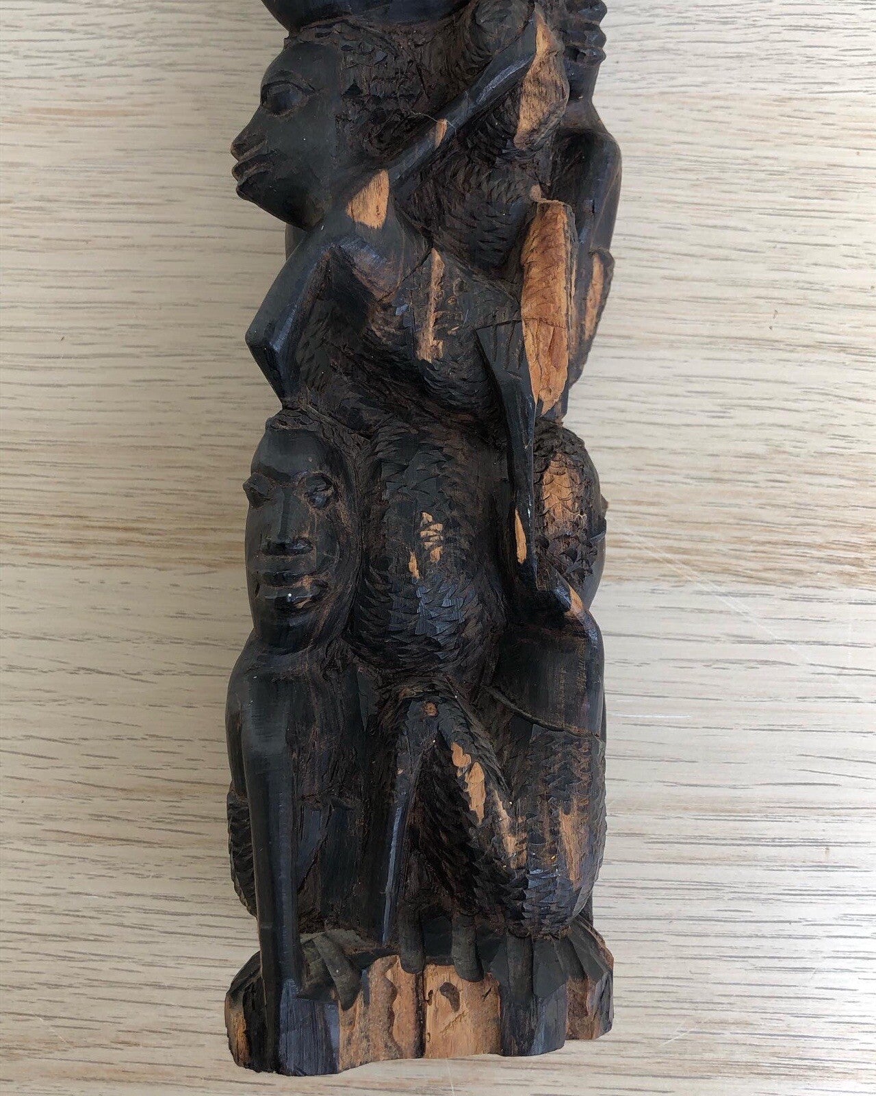 Scultura Vintage Africana Intagliata In Legno