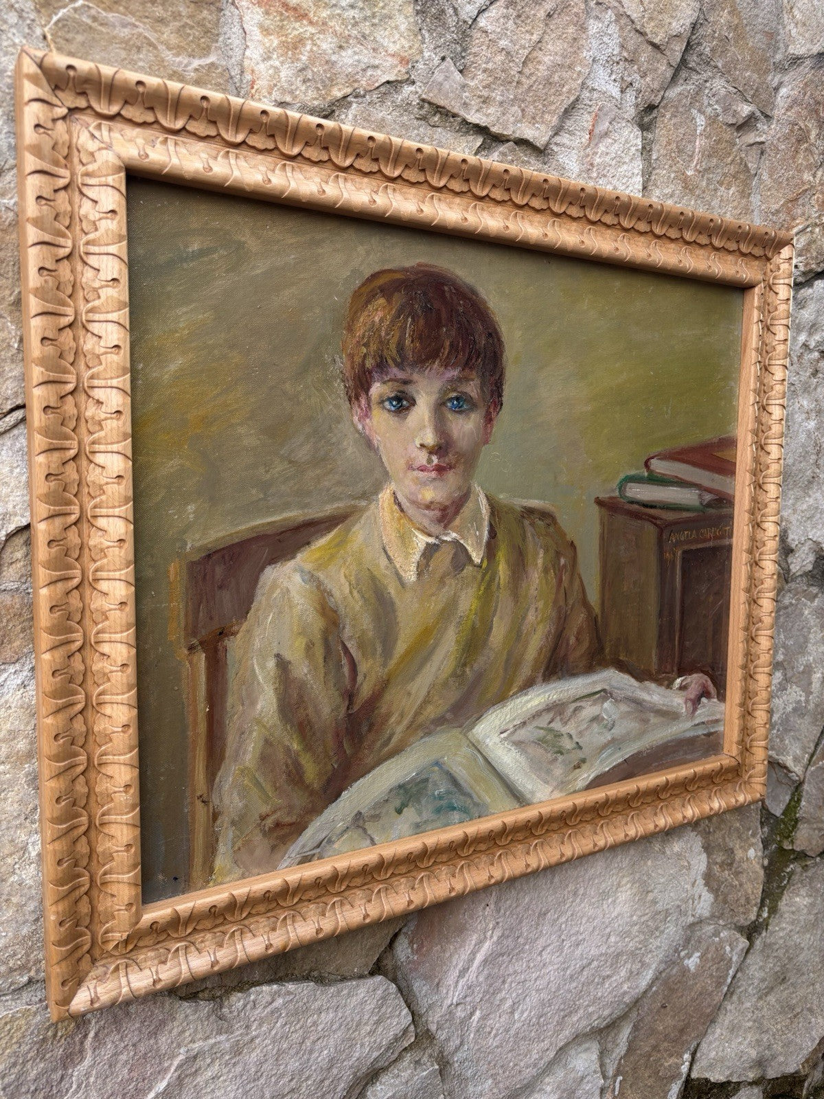 Quadro -Giovane In Lettura- Angela Carugati- dipinto a olio