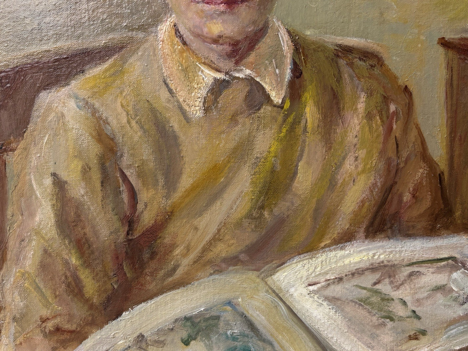 Quadro -Giovane In Lettura- Angela Carugati- dipinto a olio