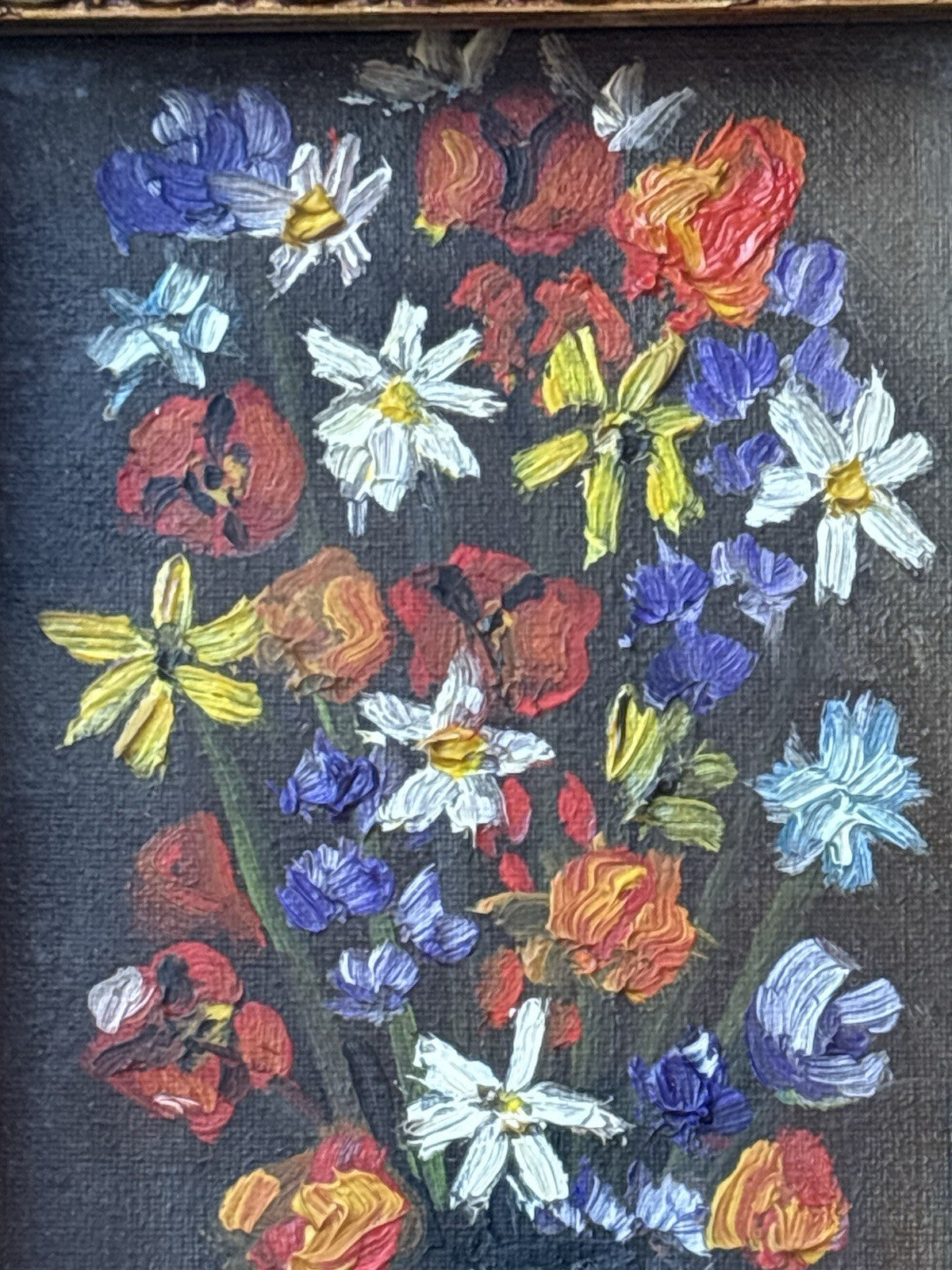 Quadro Vintage Con Fiori Dipinto A Olio
