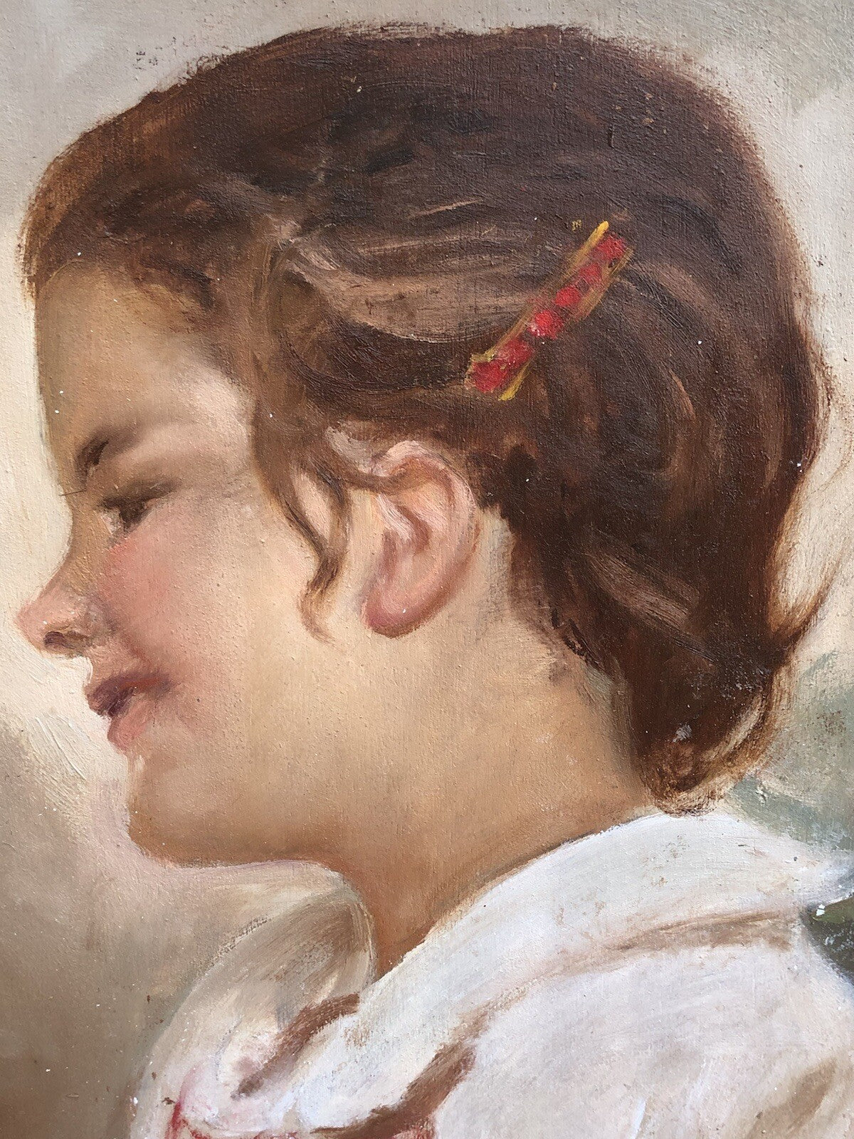 Quadro vintage -Profilo Fanciulla- dipinto a olio su tavoletta