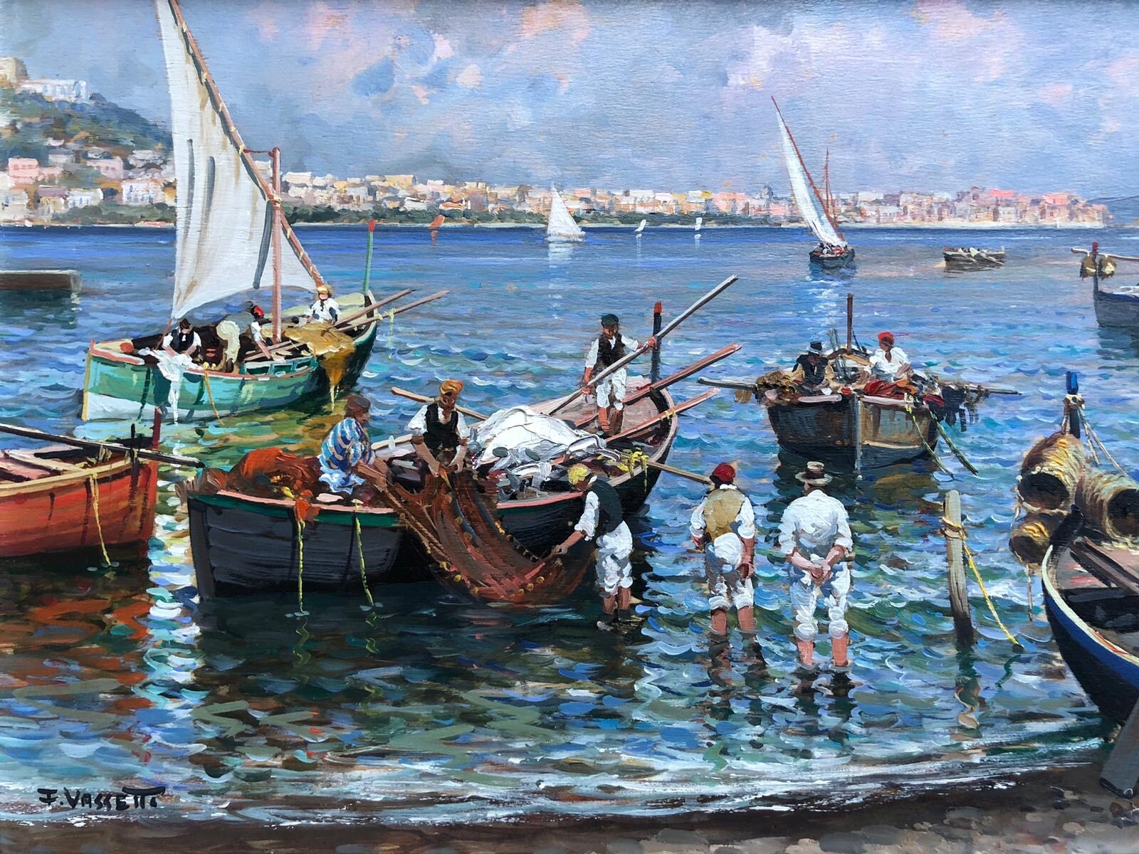 Quadro vintage -Marina Di Napoli- dipinto a olio su tavola