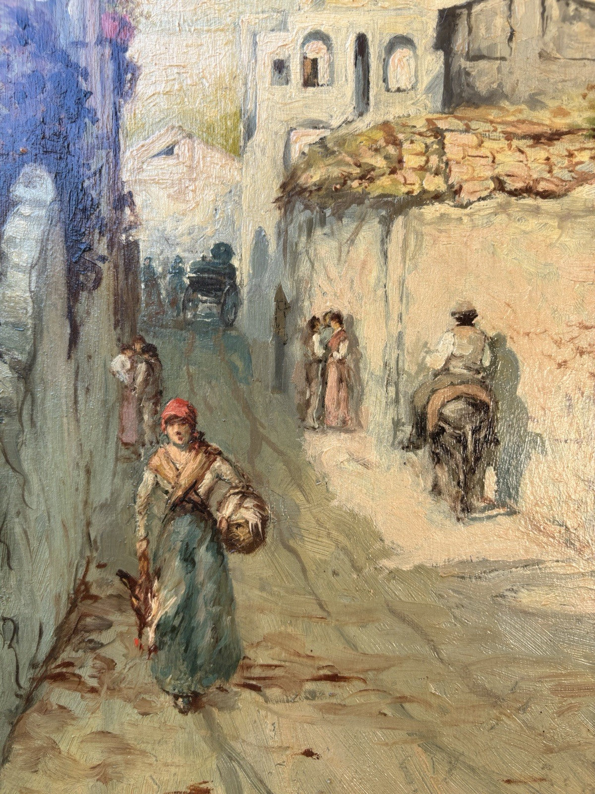 Quadro -Strada Con Figure- dipinto a olio su tavoletta