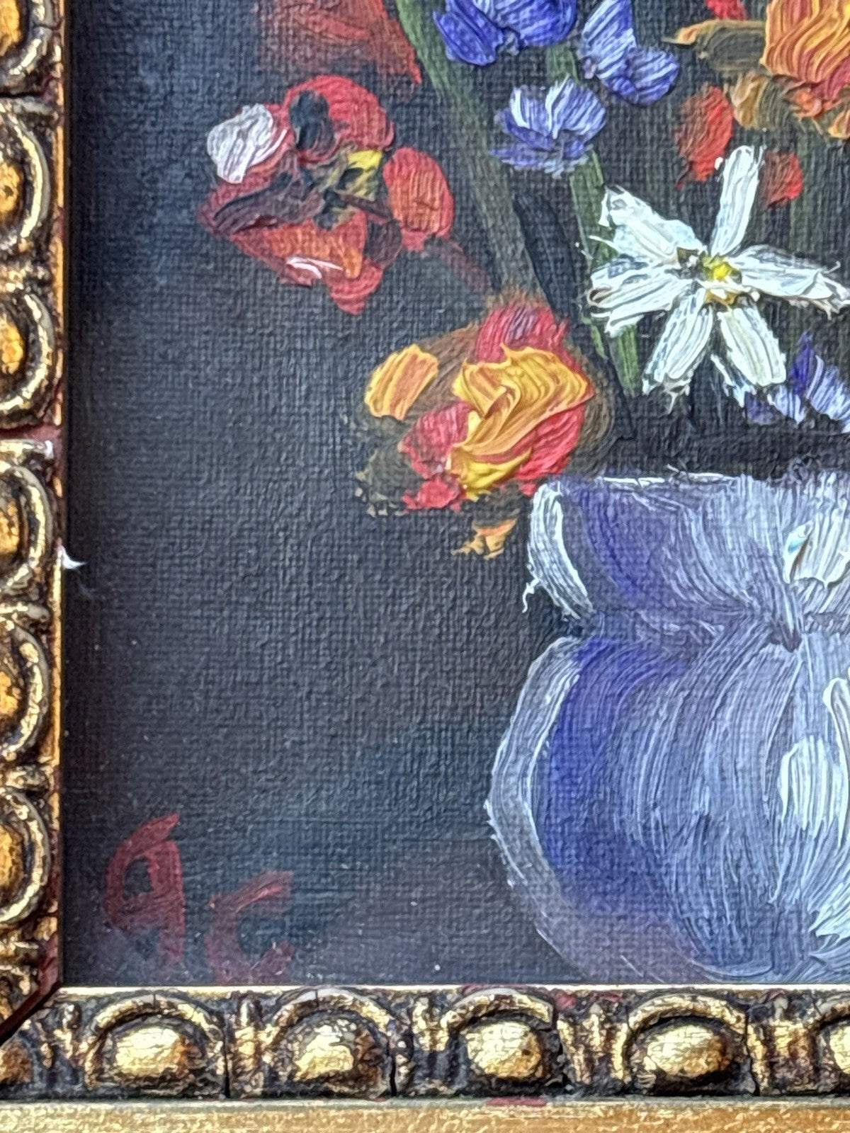 Quadro Vintage Con Fiori Dipinto A Olio