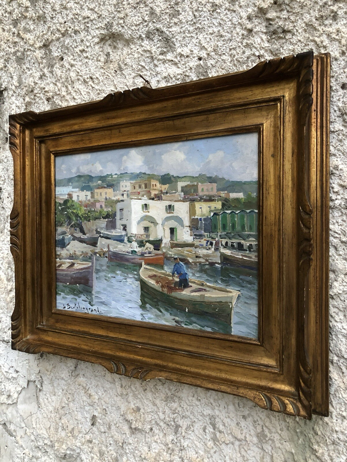 Quadro -Marina Con Barche- dipinto a olio