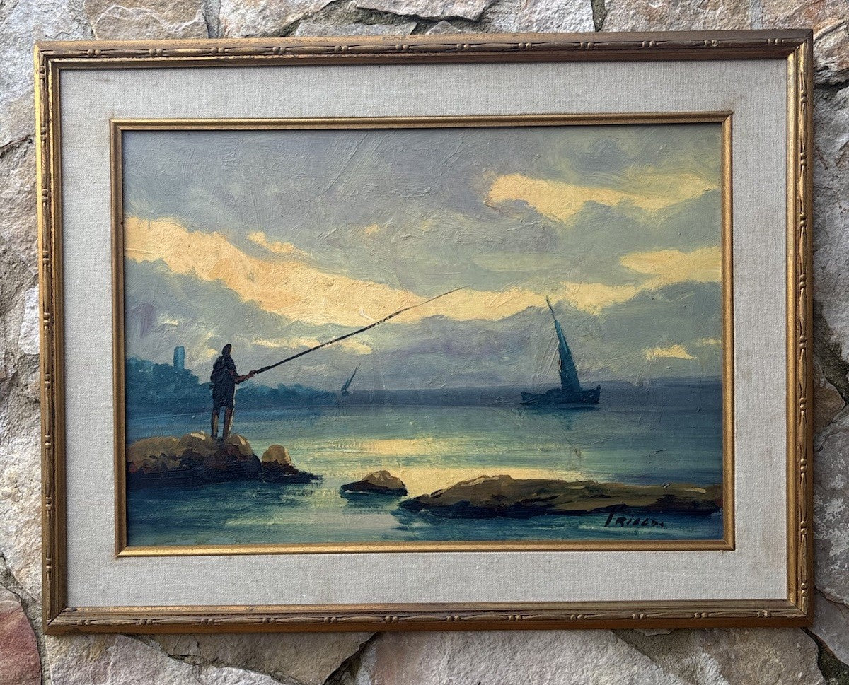 Quadro -Marina Con Pescatore- dipinto a olio