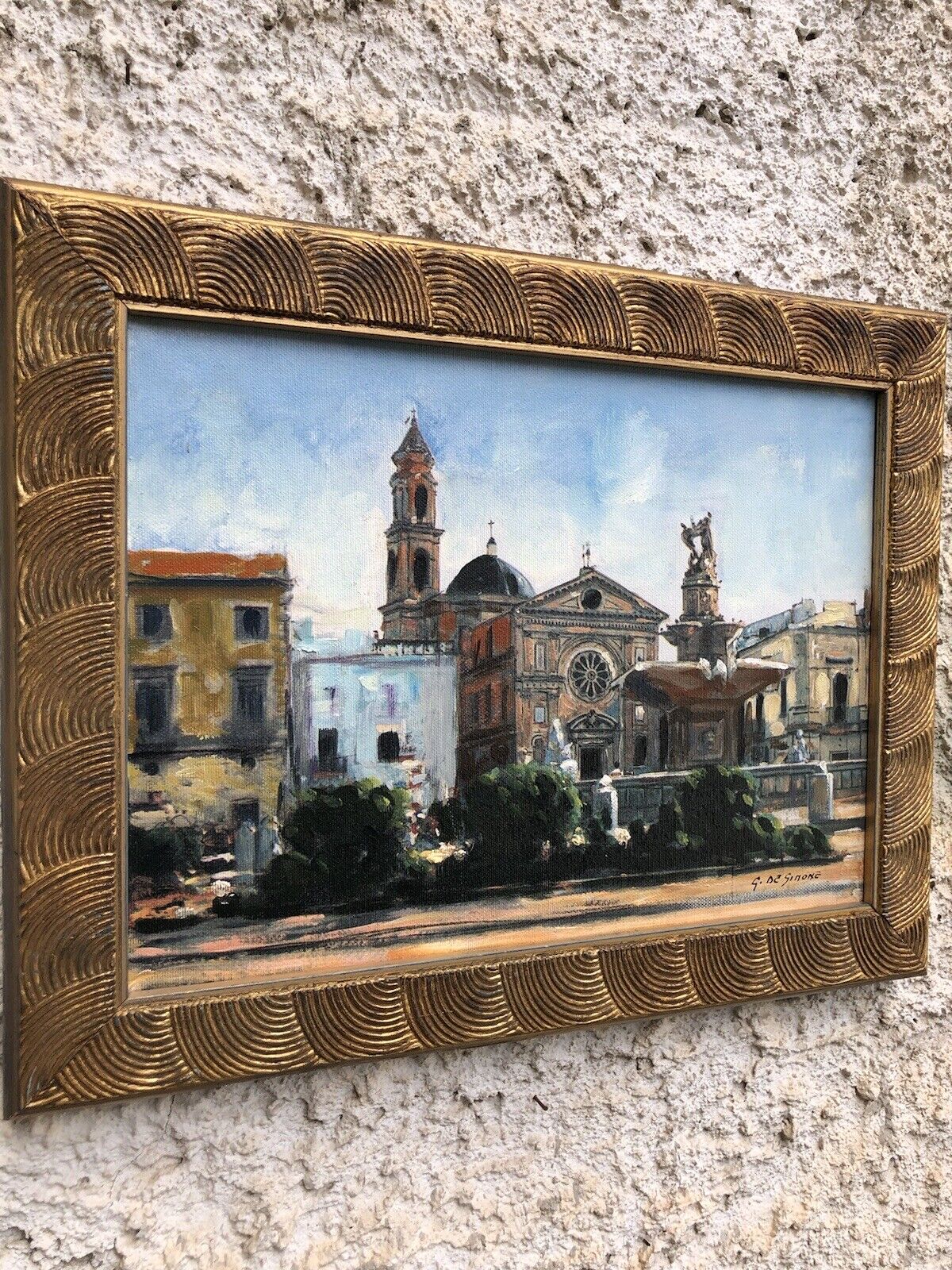 Quadro vintage -Piazza- dipinto a olio su tela