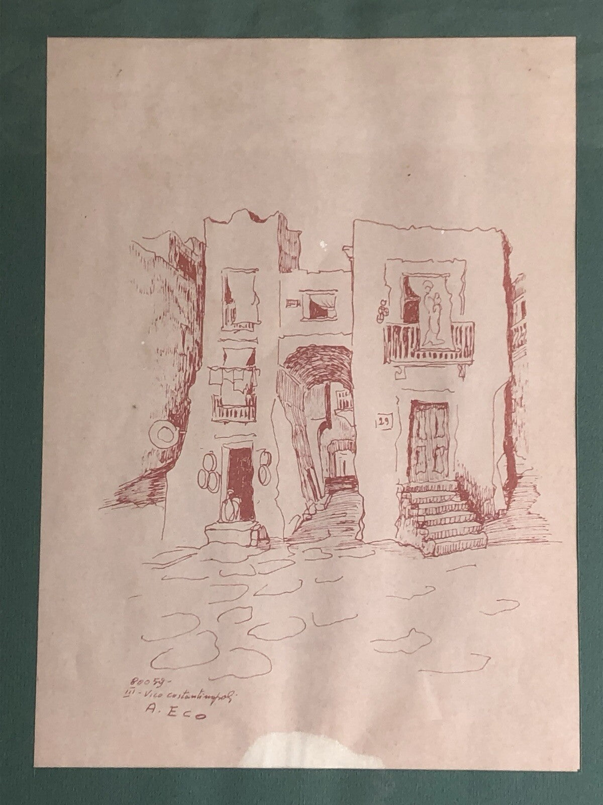 Quadro -Vico Costantinopoli- disegno a tecnica mista su carta