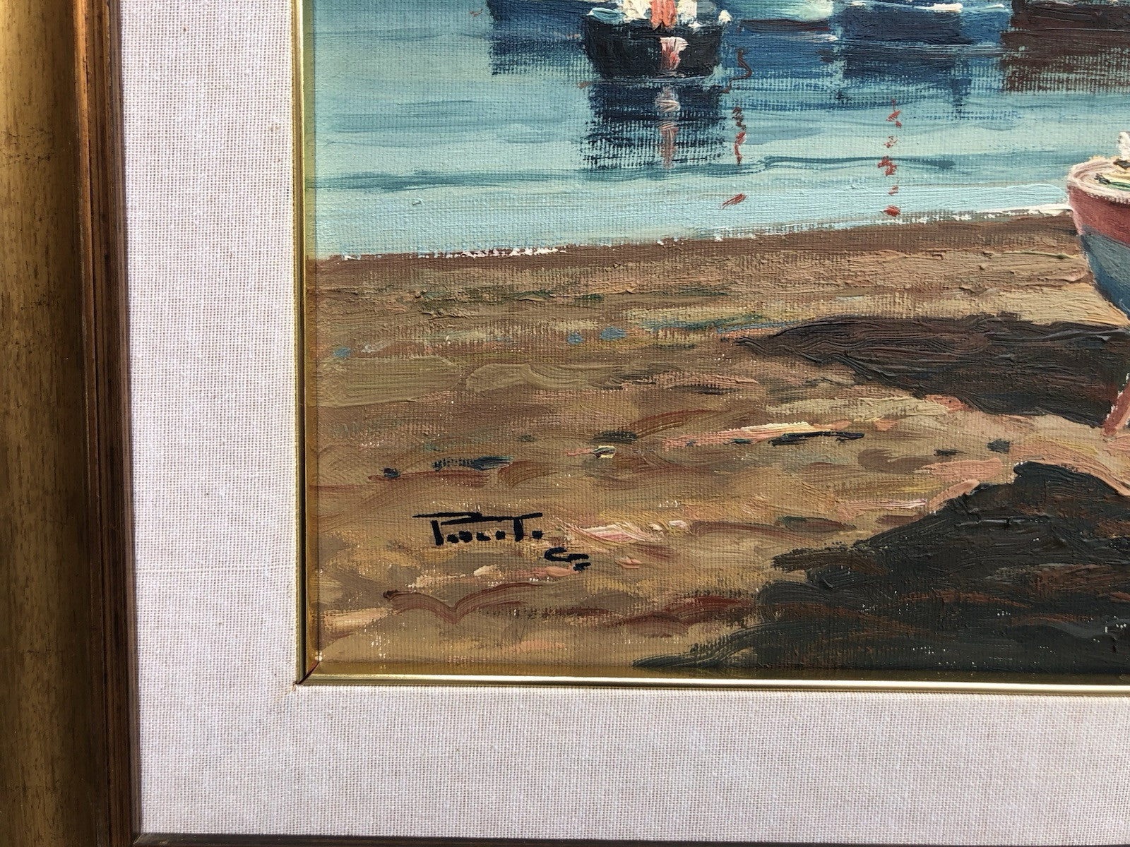 Quadro -Marina Con Barche- dipinto a olio su tela