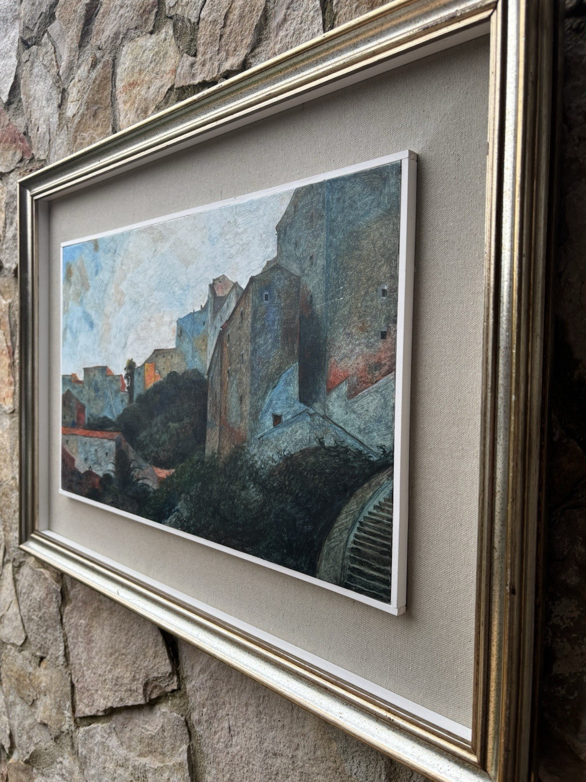 Quadro -Paesaggio Con Case- Achille Capaldo dipinto a olio su tela
