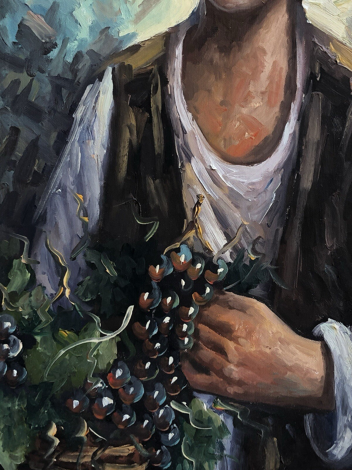 Quadro vintage -Ragazzo Con Frutta- dipinto a olio su tela