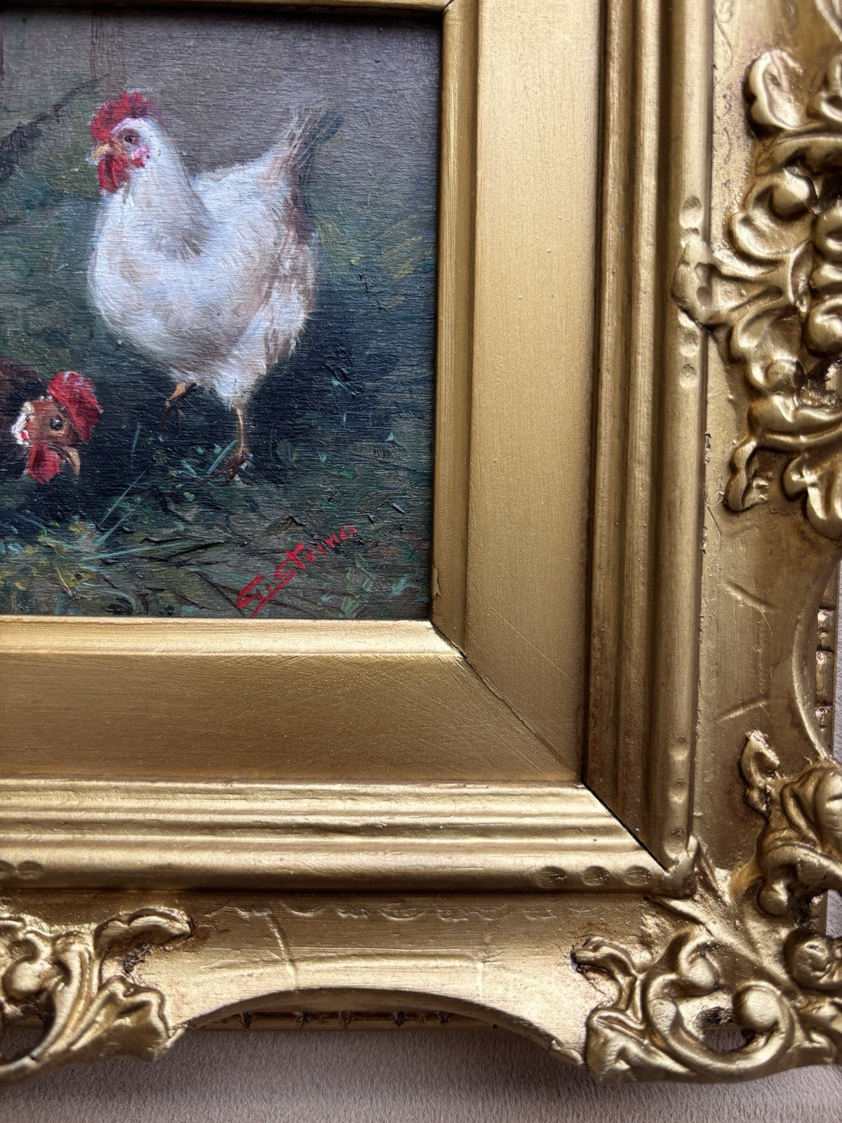Quadro -Galline- Gianni Strino dipinto a olio su tavoletta