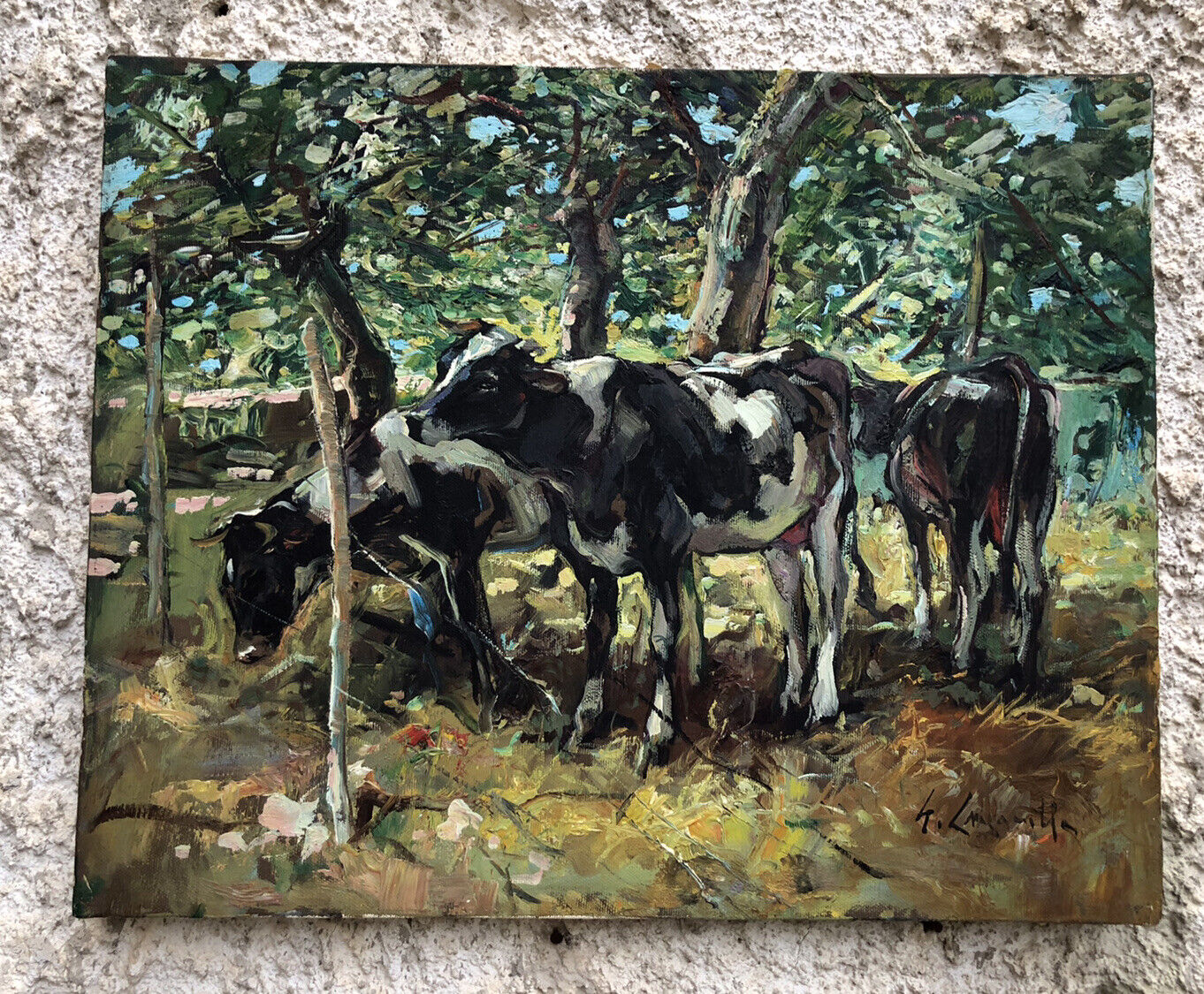 Quadro vintage -Mucche- dipinto a olio su tela