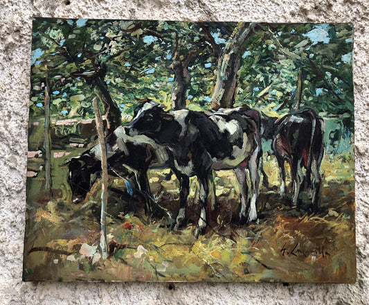 Quadro vintage -Mucche- dipinto a olio su tela