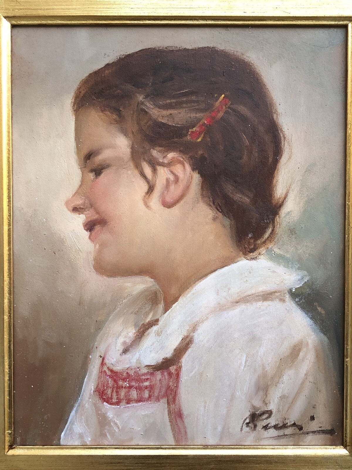 Quadro vintage -Profilo Fanciulla- dipinto a olio su tavoletta