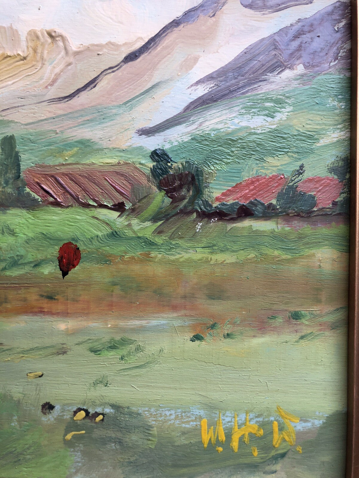 Quadro vintage -Paesaggio Alpino- dipinto a olio su tavoletta