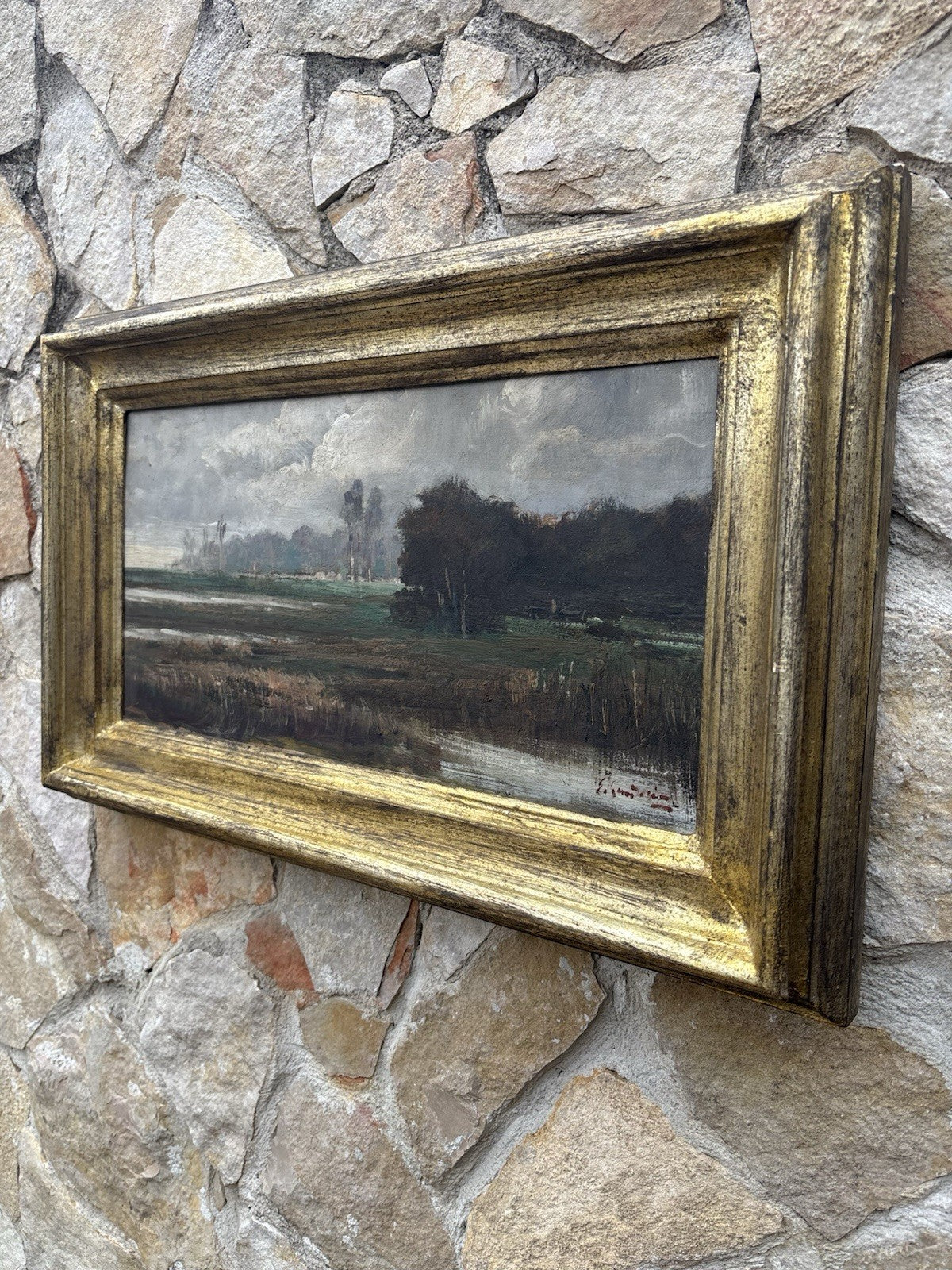 Quadro antico -Paesaggio- dipinto a olio su tavola