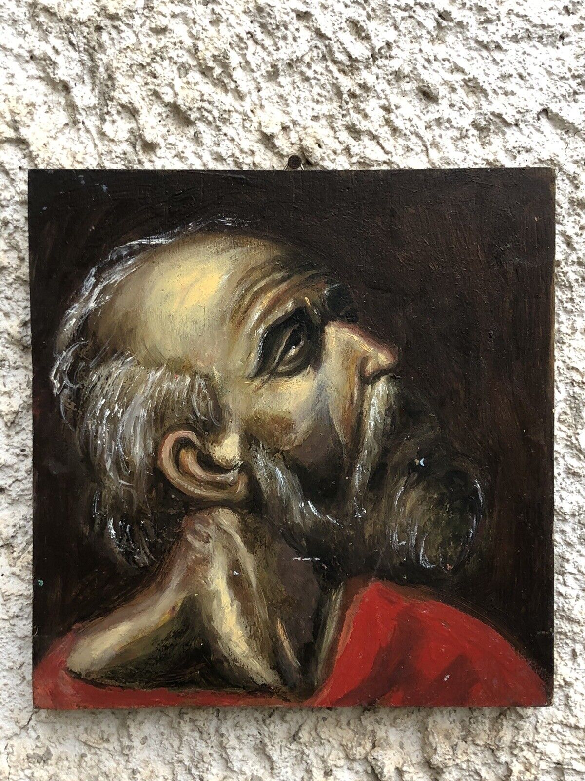 Quadro Vintage- Figura Santo- Dipinto A Olio Su Tavola