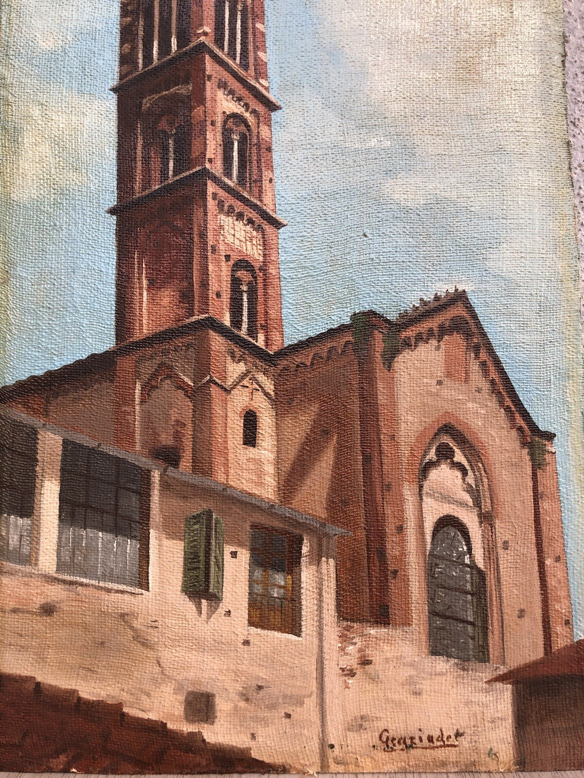 Quadro vintage -Campanile-dipinto a olio