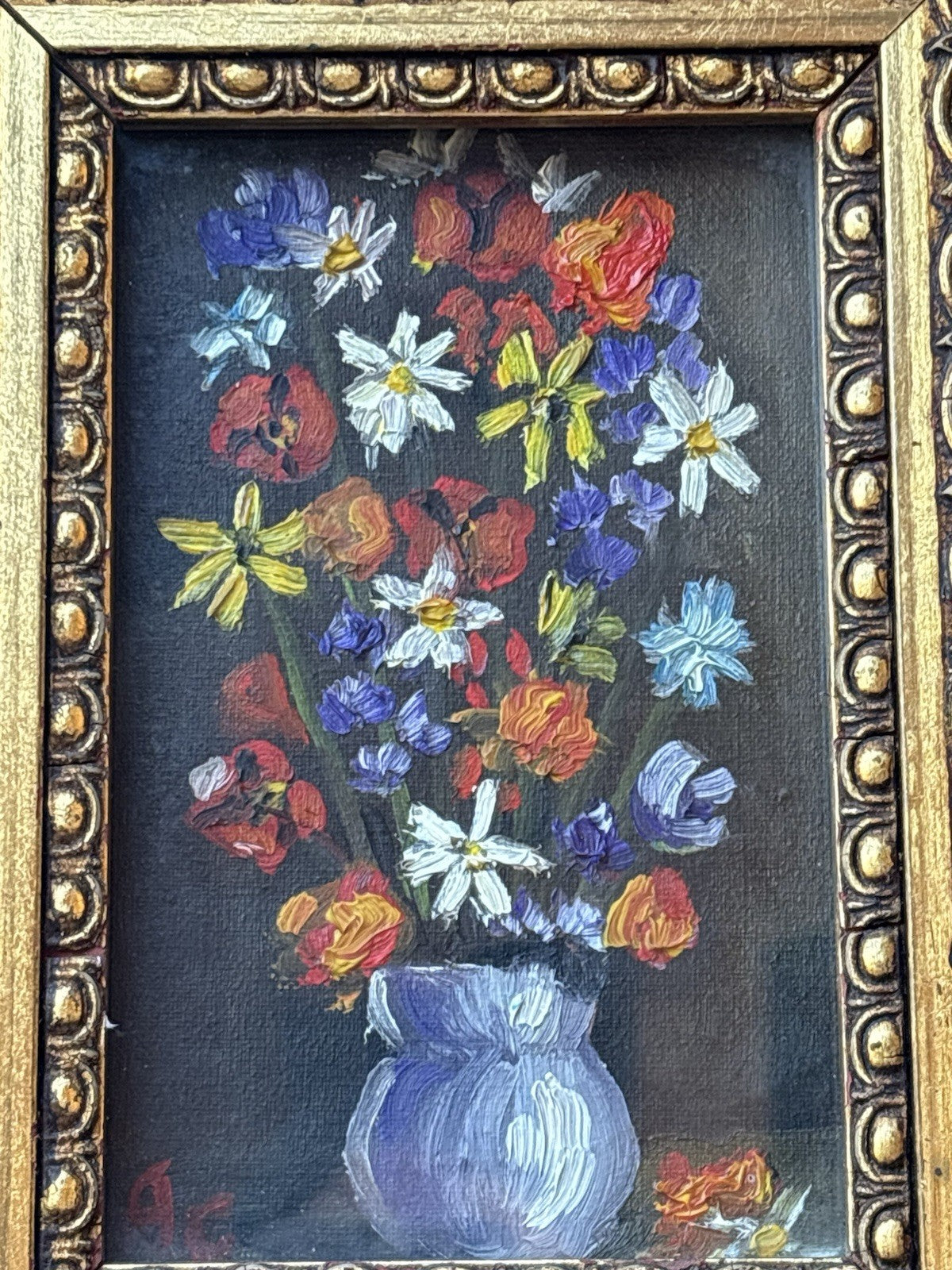 Quadro Vintage Con Fiori Dipinto A Olio