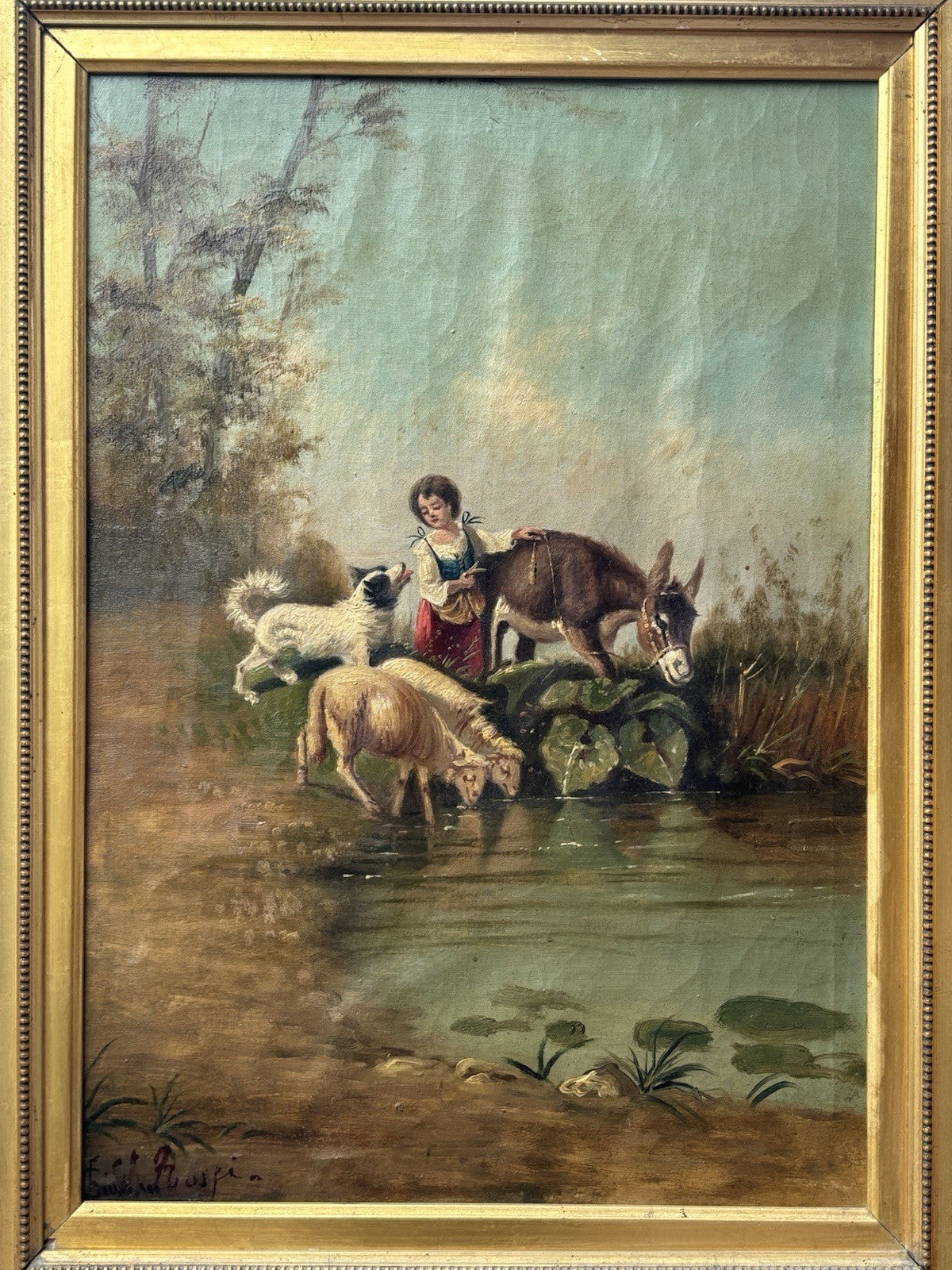 Quadro antico -Paesaggio Bucolico- dipinto a olio su tela