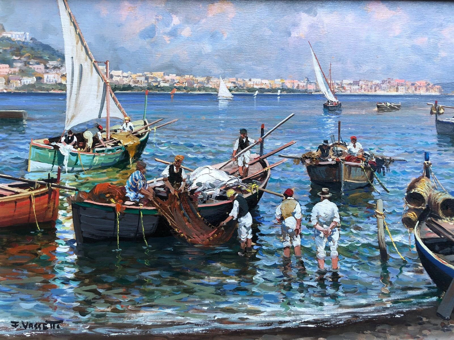 Quadro vintage -Marina Di Napoli- dipinto a olio su tavola