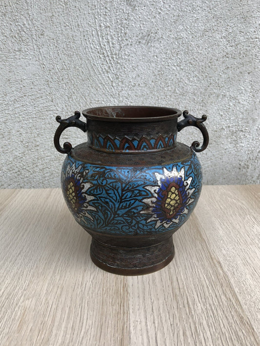 Vaso Vintage Cinese In Bronzo E Cloisonné