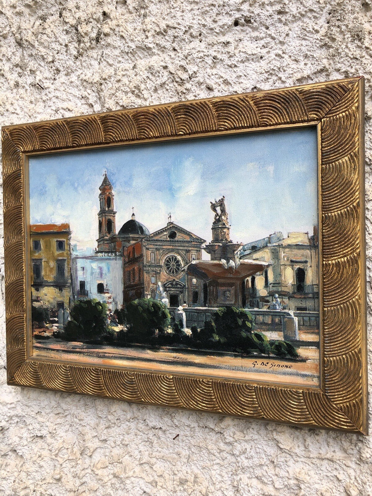 Quadro vintage -Piazza- dipinto a olio su tela