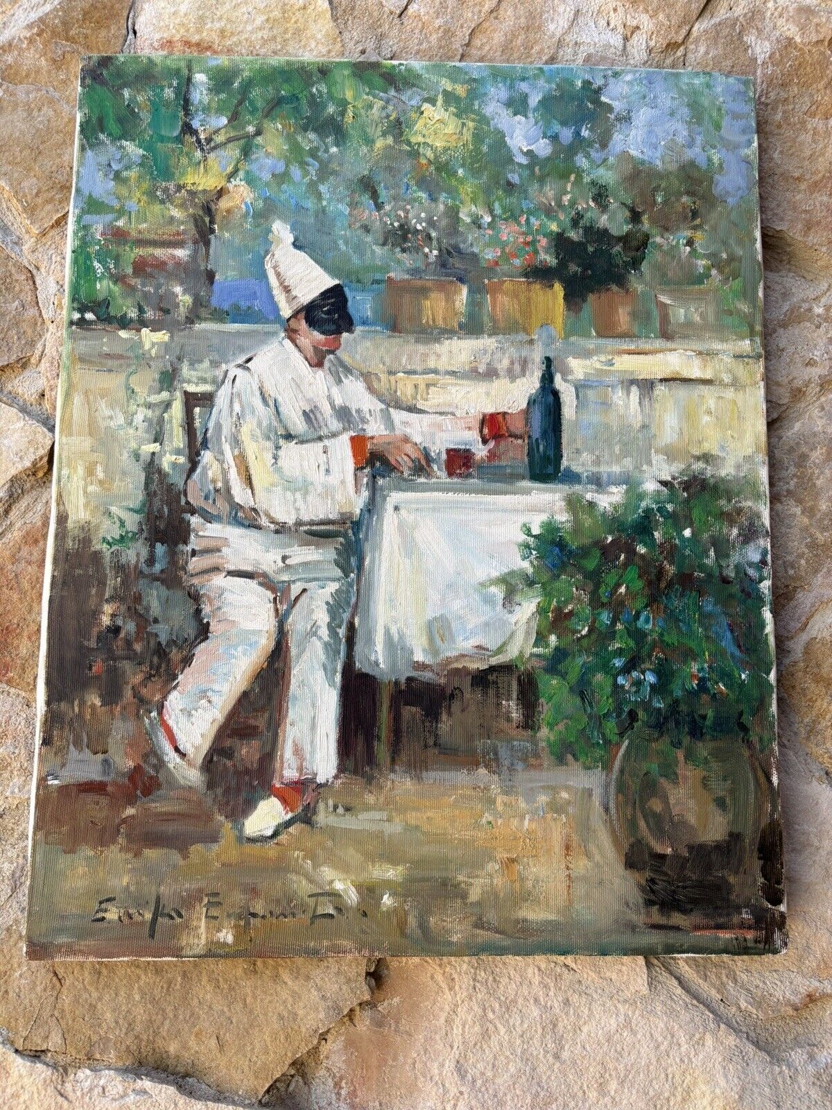 Quadro vintage -Pulcinella- dipinto a olio su tela