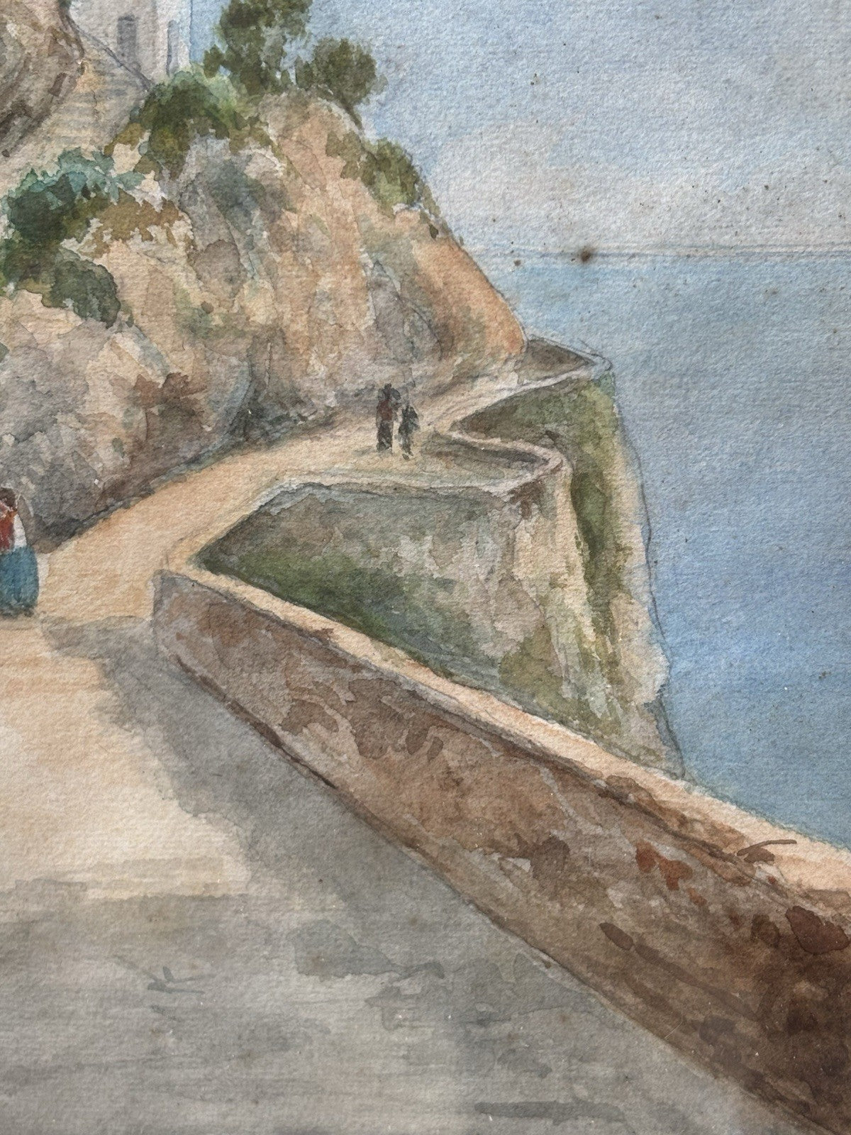 Coppia di quadri antichi -Paesaggi Napoli- realizzati ad acquerello su carta