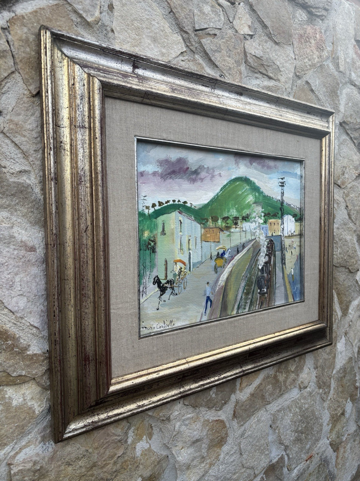 Quadro -Stazione Con Treno- Mario Cortiello dipinto a olio