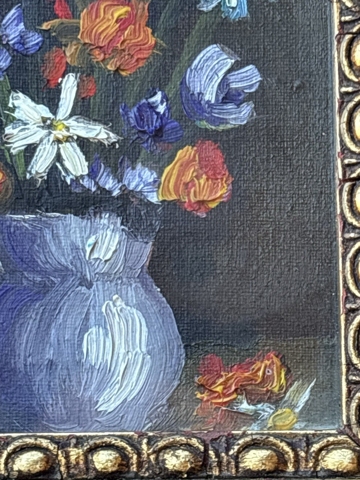 Quadro Vintage Con Fiori Dipinto A Olio