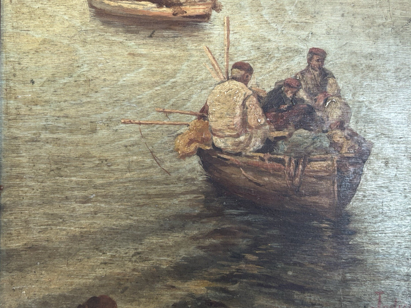 Quadro antico -Marina Con Pescatori- dipinto a olio