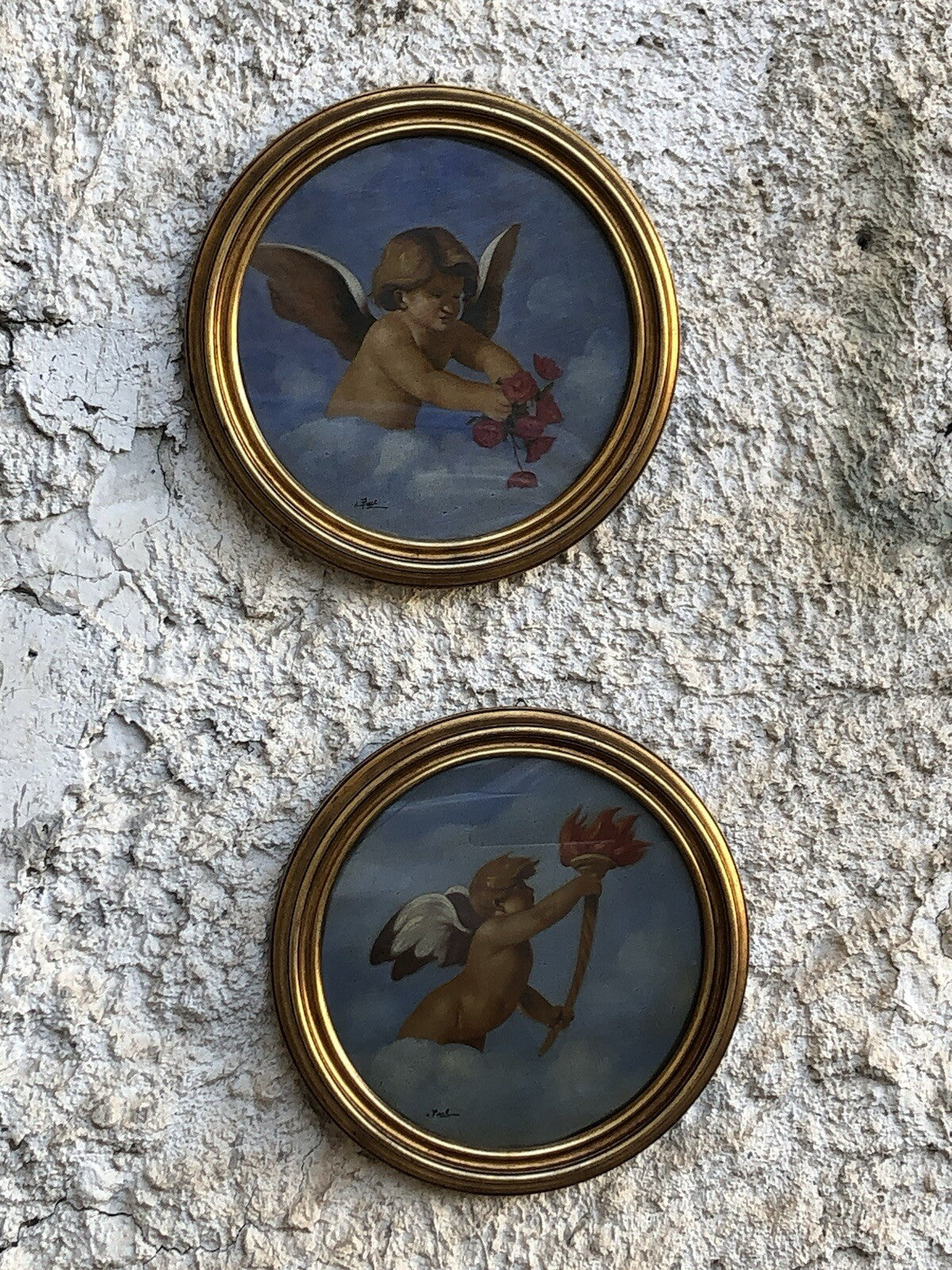 Coppia quadri vintage -Puttini- dipinti a olio su tela