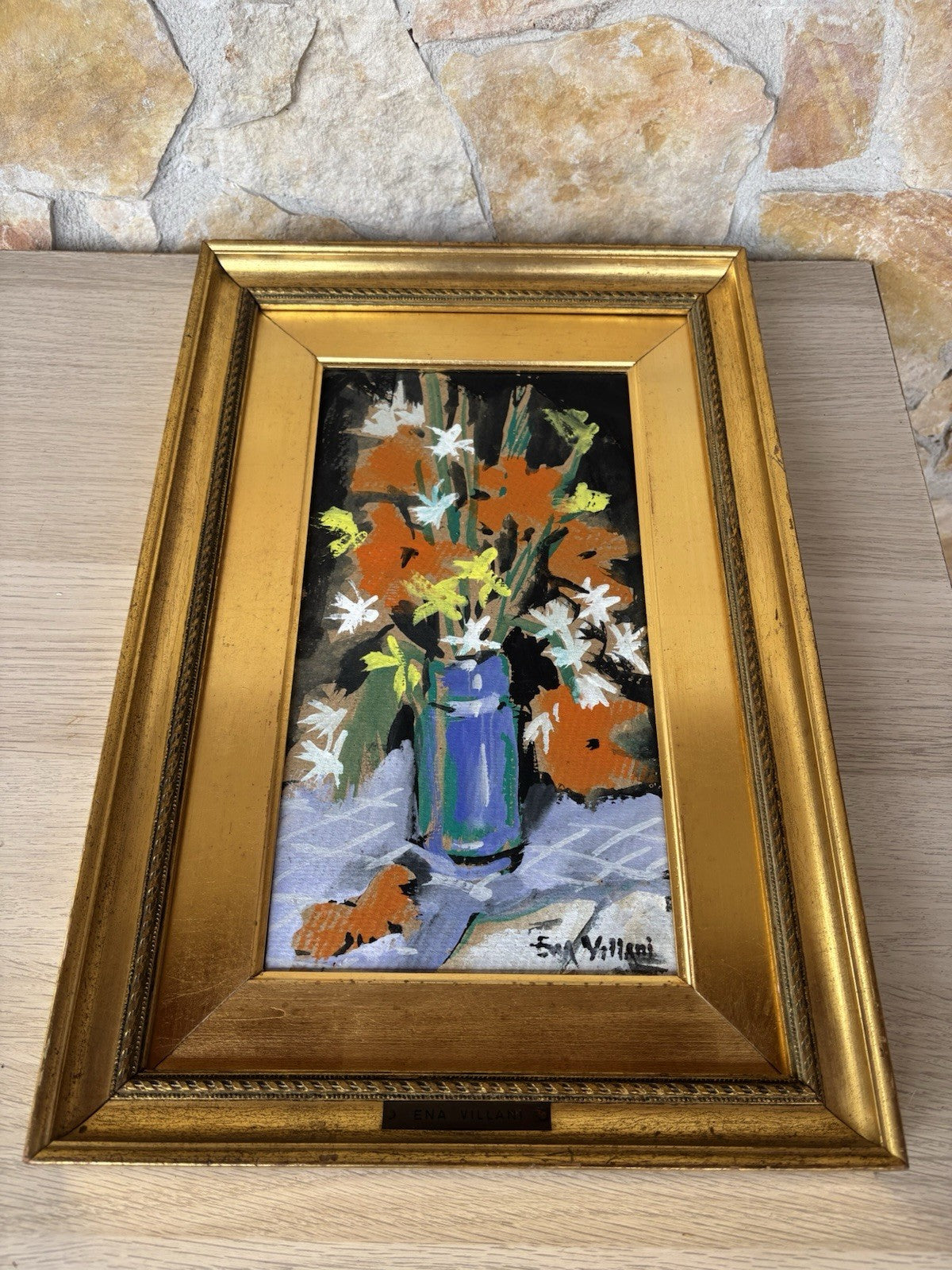 Quadro -Vaso Con Fiori- Ena Villani dipinto a tempera su cartoncino