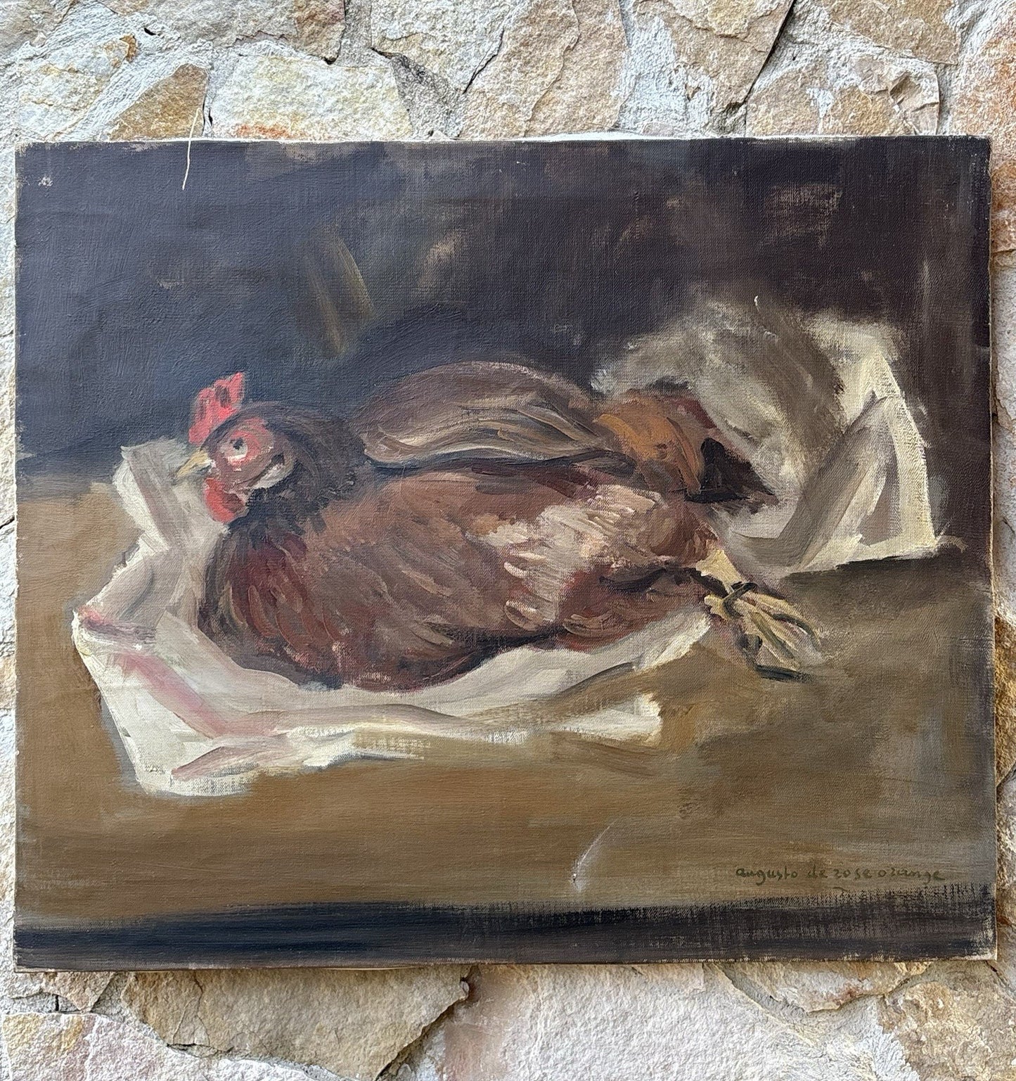 Quadro -Gallina- Augusto Orange De Rose dipinto a olio su tela