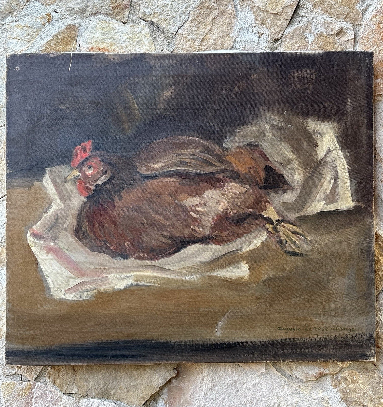Quadro -Gallina- Augusto Orange De Rose dipinto a olio su tela