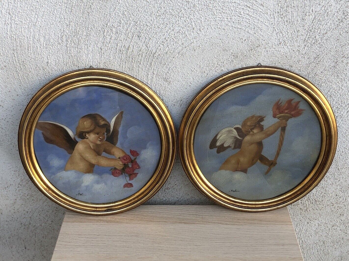 Coppia quadri vintage -Puttini- dipinti a olio su tela