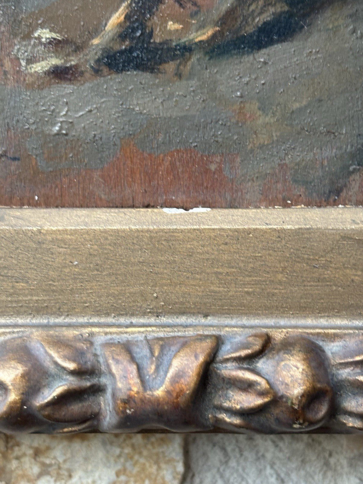 Quadro antico -Gallo- Giuseppe Uva dipinto a olio su tavoletta